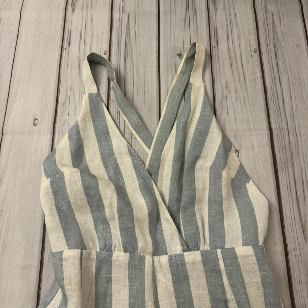 Reformation Striped Blue and Cream Linen-Blend Jumpsuit